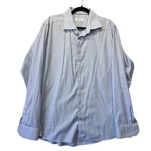 Eton Slim Fit Blue White Check Dress Shirt Mens 17.75 45 Cotton Button Down